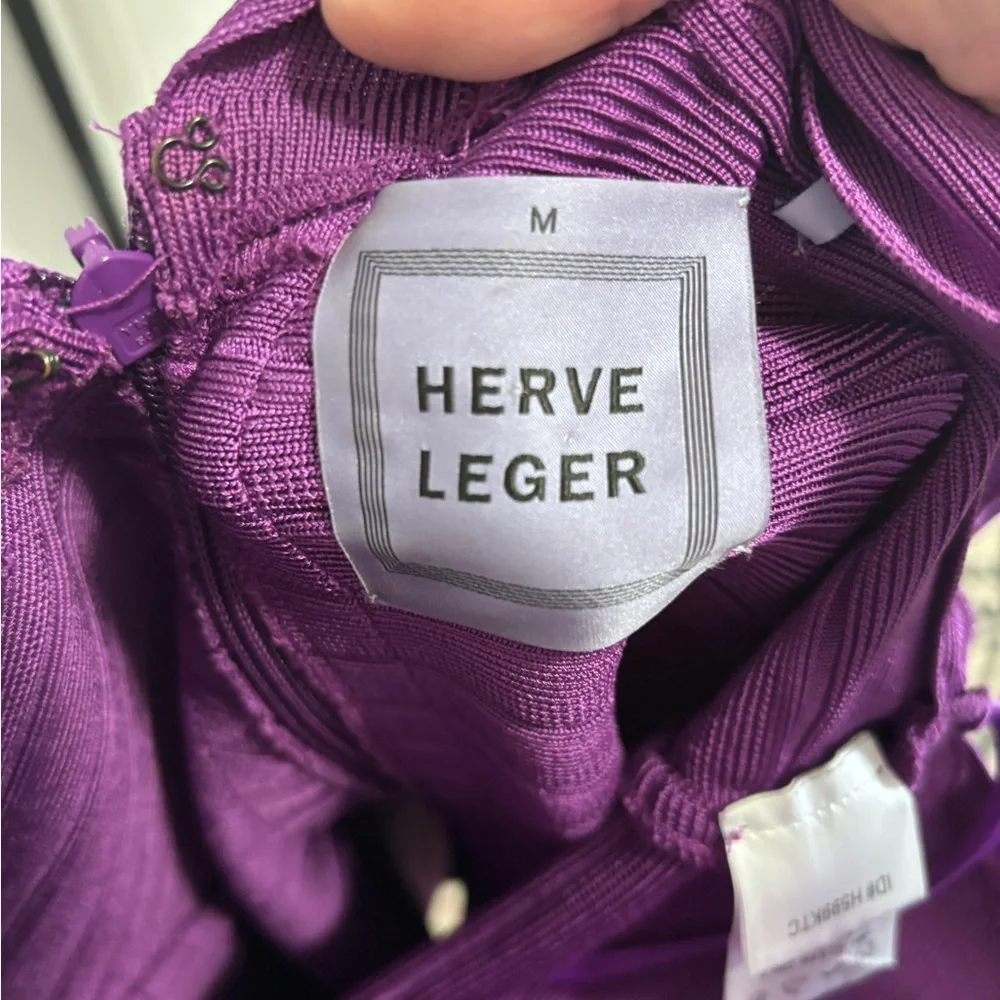 Herve Leger Deep Purple V-Neck Bandage Midi Dress - Picture 4 of 4
